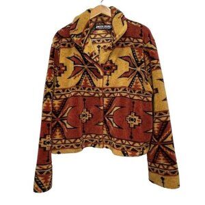 Janzen Casuals Vintage Aztec Southwestern Sherpa Sweater Jacket Size Large